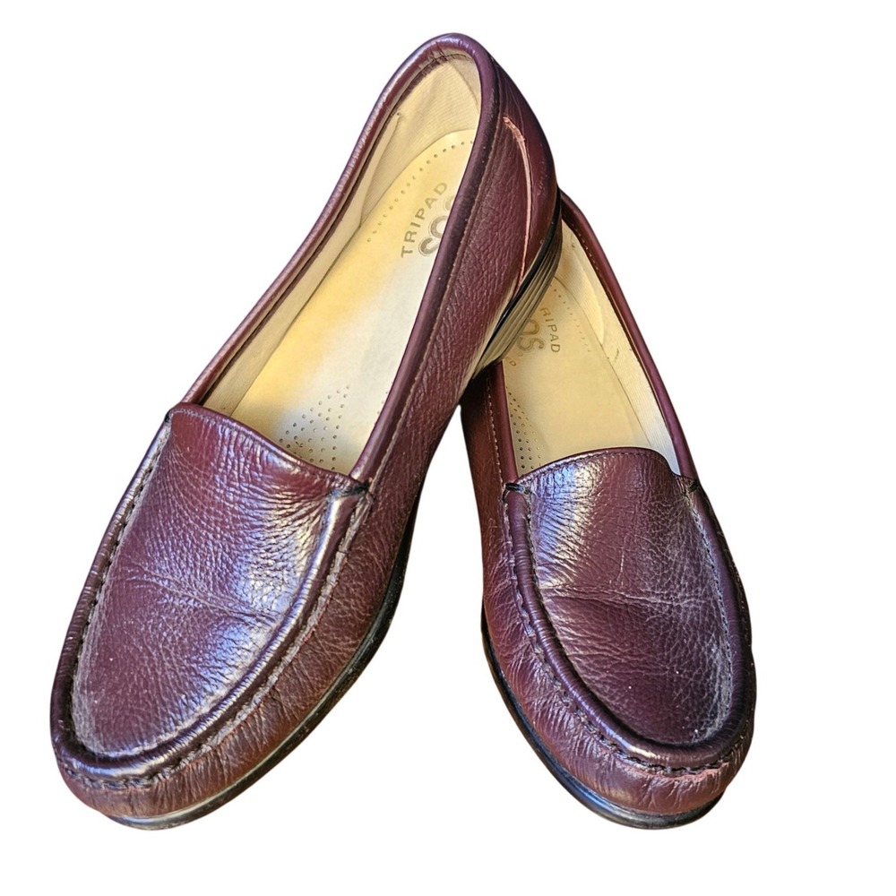 SAS Tripad Comfort Burgundy Pebbled Leather Loafers Shoes Womens 7 W G0182805